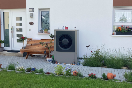 Wärmepumpe vor einem Haus